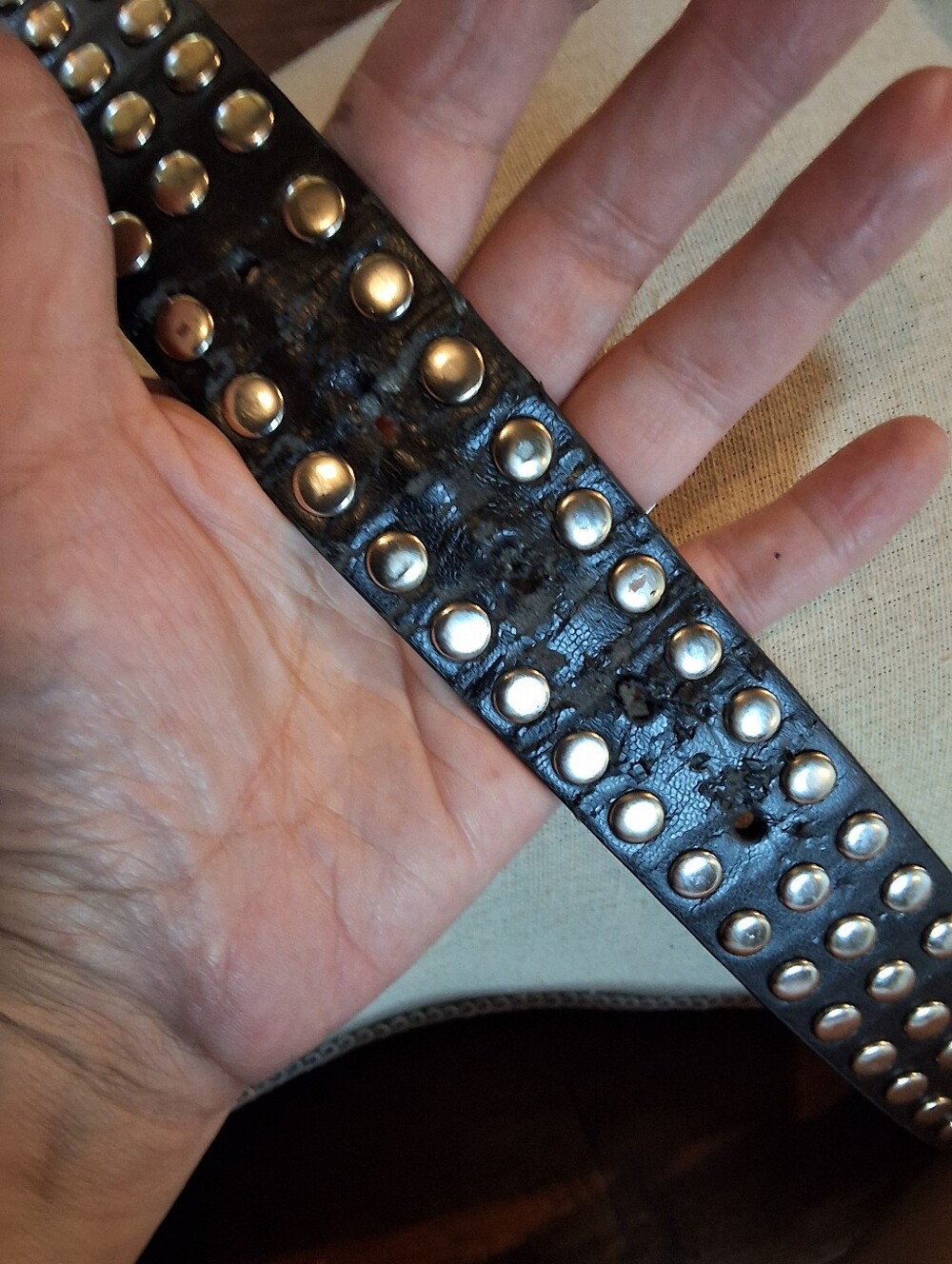 Steve Madden Black Studded Leather Belt Size L Silver Grommet Punk Western Y2K L - Picture 7 of 10